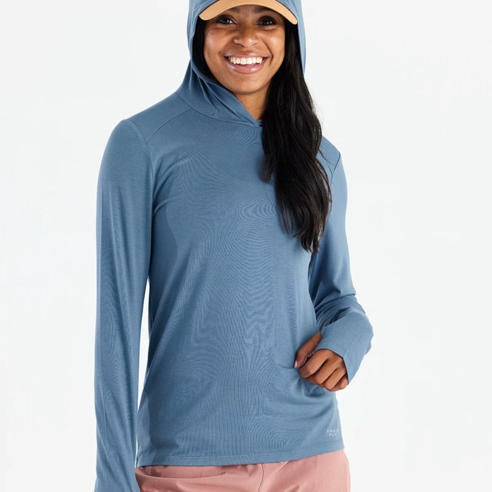 Free Fly Women's Bamboo Shade Hoodie II Slate Blue Relaxed Fit Size Large